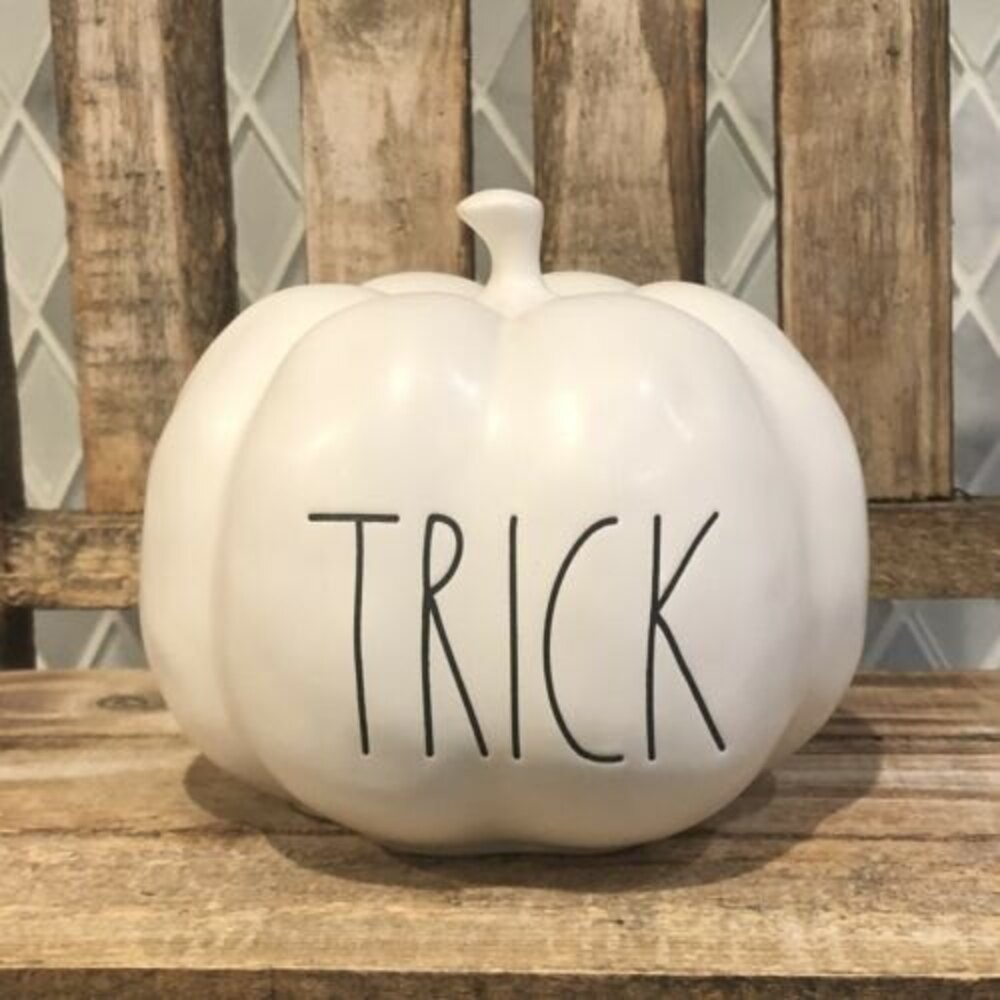 Rae Dunn Halloween TRICK White Matte Baby Pumpkin Dimply!